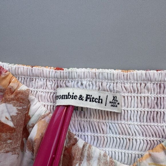 Abercrombie & Fitch Top Size XL Ruffle Poplin Floral Babydoll Smocked Tropical - Picture 3 of 7